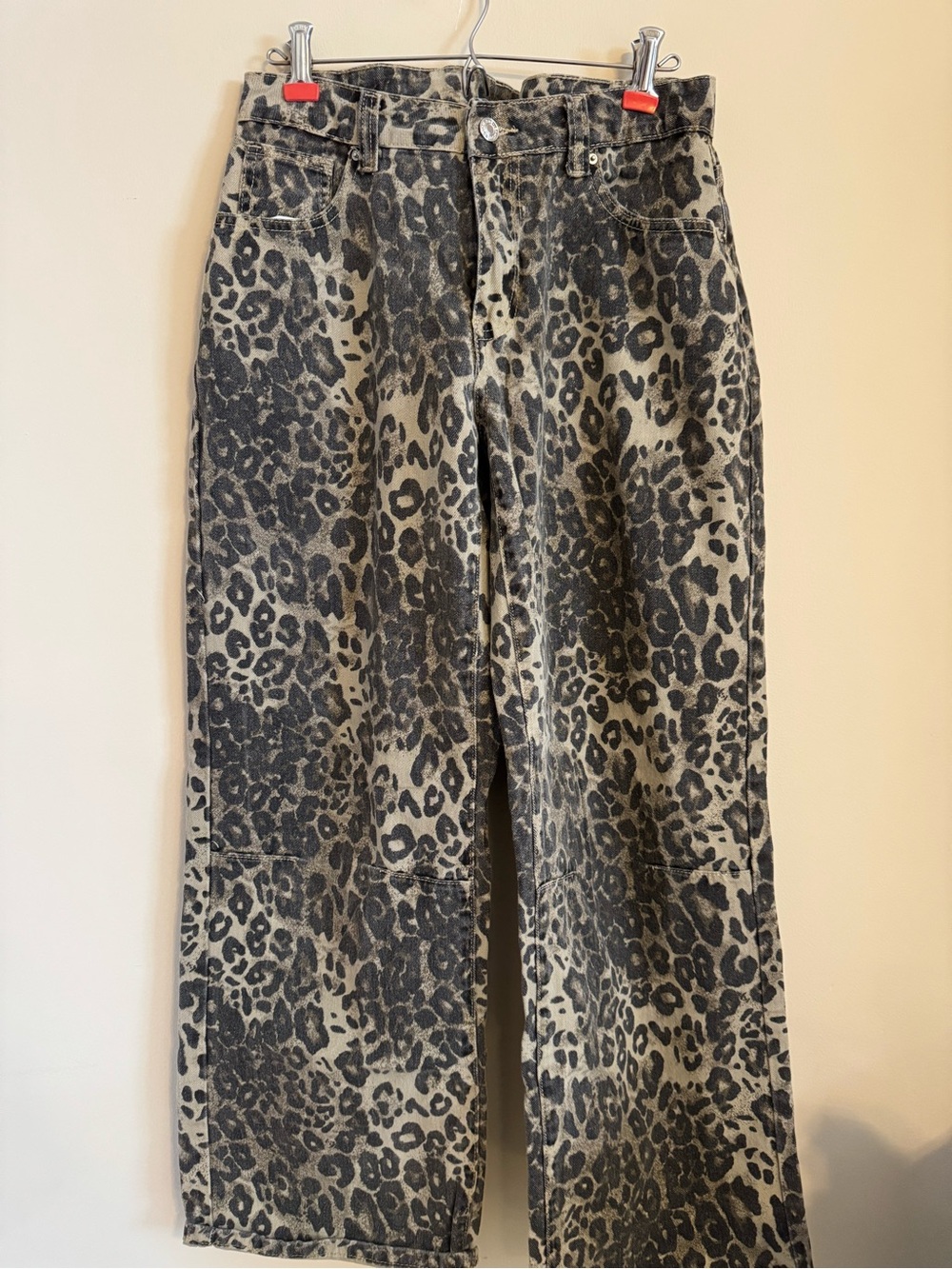 Leopard Print Wide Leg Jeans - Black & Gray - Picture 2 of 2